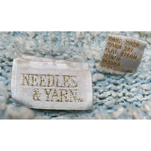 Vintage 80s Sweater with Appliqué Needles & Yarn Size L Pastel Blue Faux Pearls - Picture 6 of 6